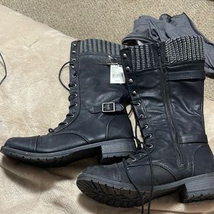 Black lace up leather boots